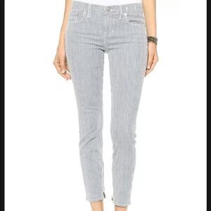 Madewell Railroad Stripe Ankle Zip Stretch Skinny Jeans Blue White Size 25